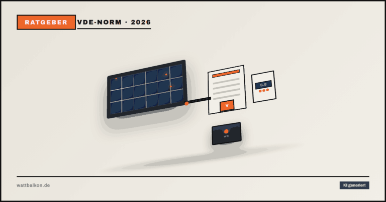 KI generiert: VDE-Norm 4105 mit Paragrafen-Icon und 3D-Solarmodul, Brutal-Design in Beige, Orange und Schwarz