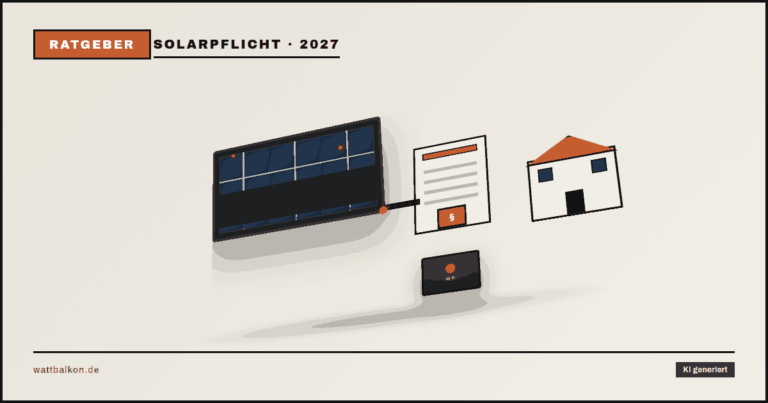KI generiert: Solarpflicht 2027 mit Gesetzesbuch-Icon und 3D-Solarmodul, Brutal-Design in Beige, Orange und Schwarz