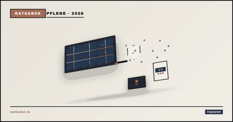 KI generiert: Reinigung eines Balkonkraftwerk-Solarmoduls mit Wassertropfen und Schutzschild, 3D-Szene, Brutal-Design in Beige, Orange und Schwarz