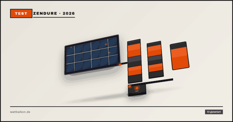 KI generiert: Zendure SolarFlow 2400 Pro modulare Speichertürme mit Solarmodul und Wechselrichter im Brutal-3D-Design