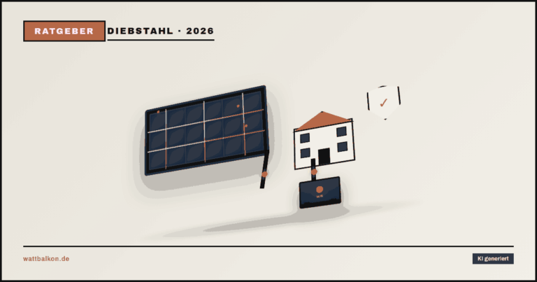 KI generiert: Solarmodul am Haus mit Schutzschild – Balkonkraftwerk vor Diebstahl schützen (wattbalkon.de)