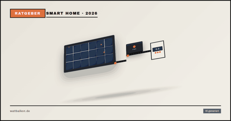 KI generiert: EcoFlow PowerStream mit Shelly Smart-Meter, 3D-Solarmodul und Steuerung, Brutal-Design in Beige, Orange und Schwarz