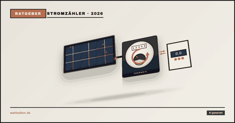 KI generiert: Balkonkraftwerk-Stromzähler — Ferraris-Zähler läuft rückwärts, Tausch auf Digitalzähler